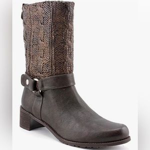 Stuart Weitzman Pimlico Womens Brown Lacquered Knit Mid Calf Boots
